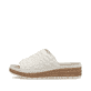 Beige Rieker Damen Pantoletten 62751-60 mit floralem Muster sowie Extraweite H. Schuh Außenseite.