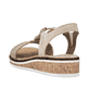 Beige Rieker Keilsandaletten V3662-62 mit Gummizug sowie einer leichten Sohle. Schuh von hinten.