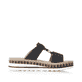 Dunkelblaue Rieker Damen Pantoletten V79N2-14 mit handgestickten Nähten. Schuh Innenseite.