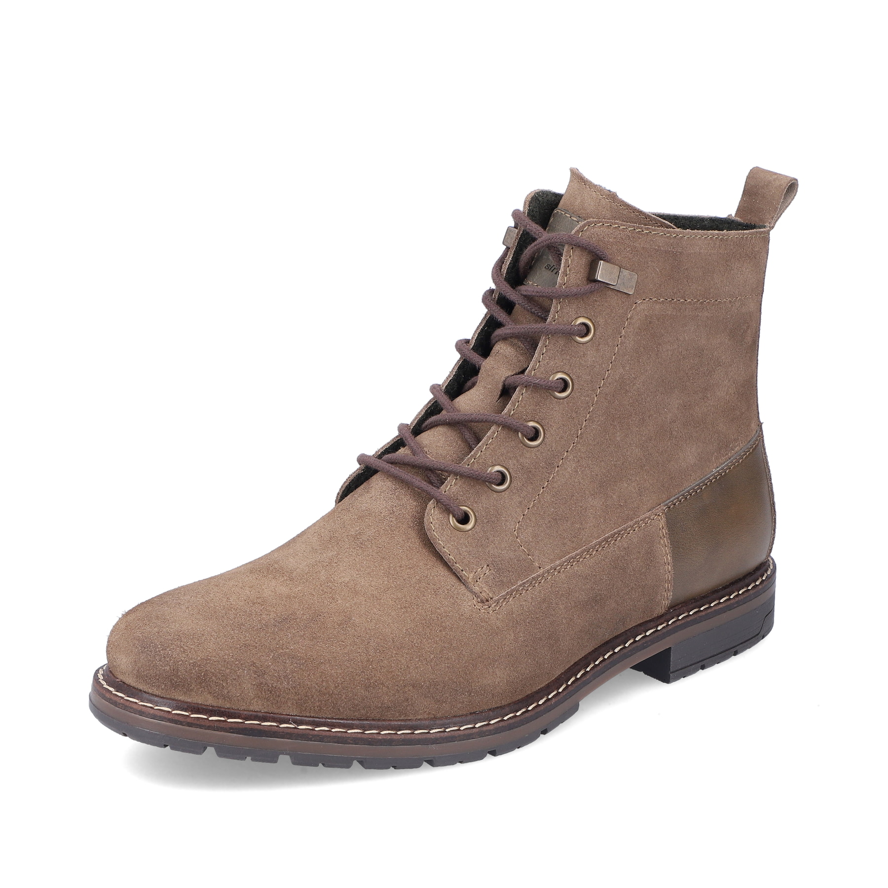 Sandbraune Rieker Herren Schnürstiefel 13730-64 mit Schnürung und Reißverschluss. Schuh seitlich schräg