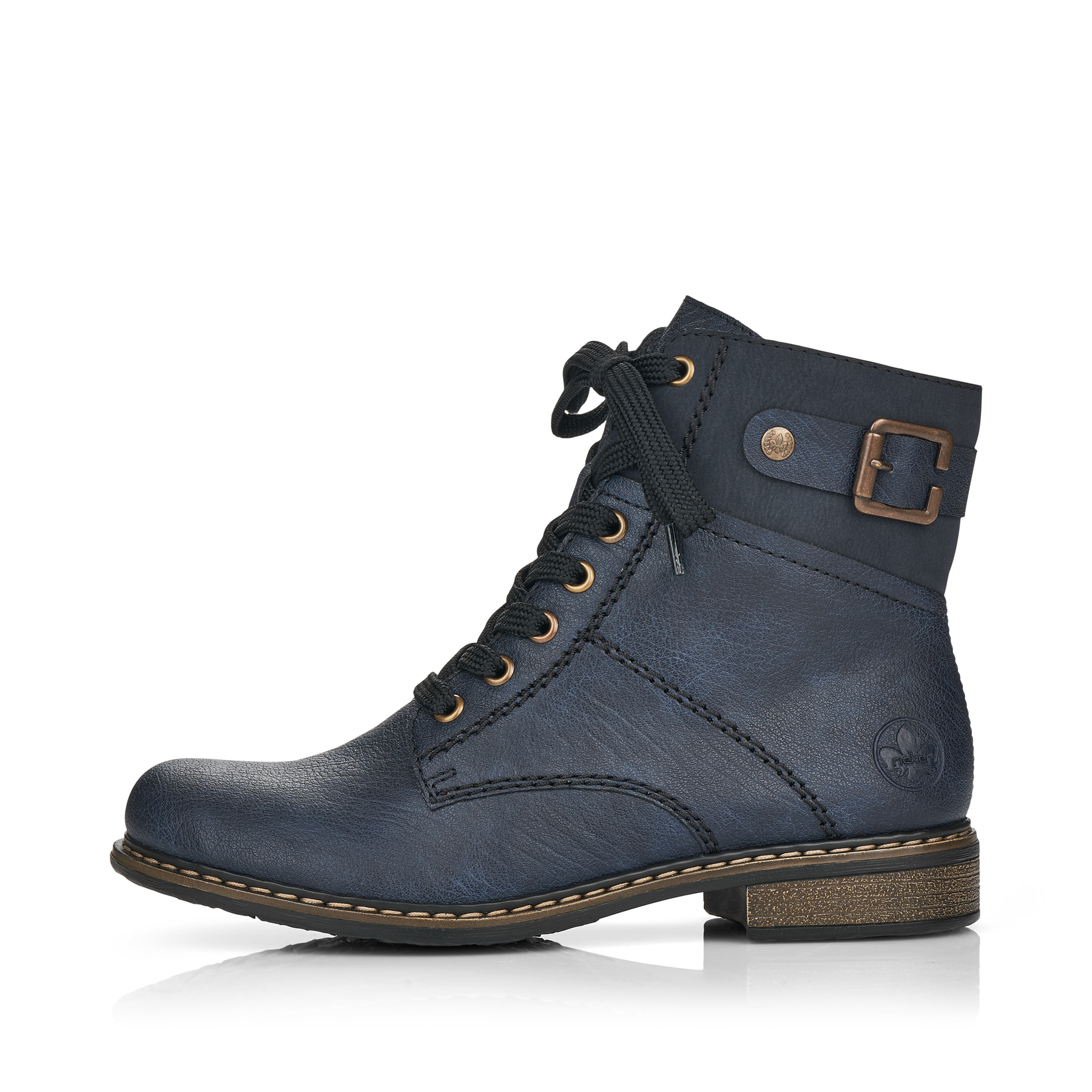 Ozeanblaue Rieker Damen Schnürstiefel 71242-15 mit Schnürung und Reißverschluss. Schuh Außenseite