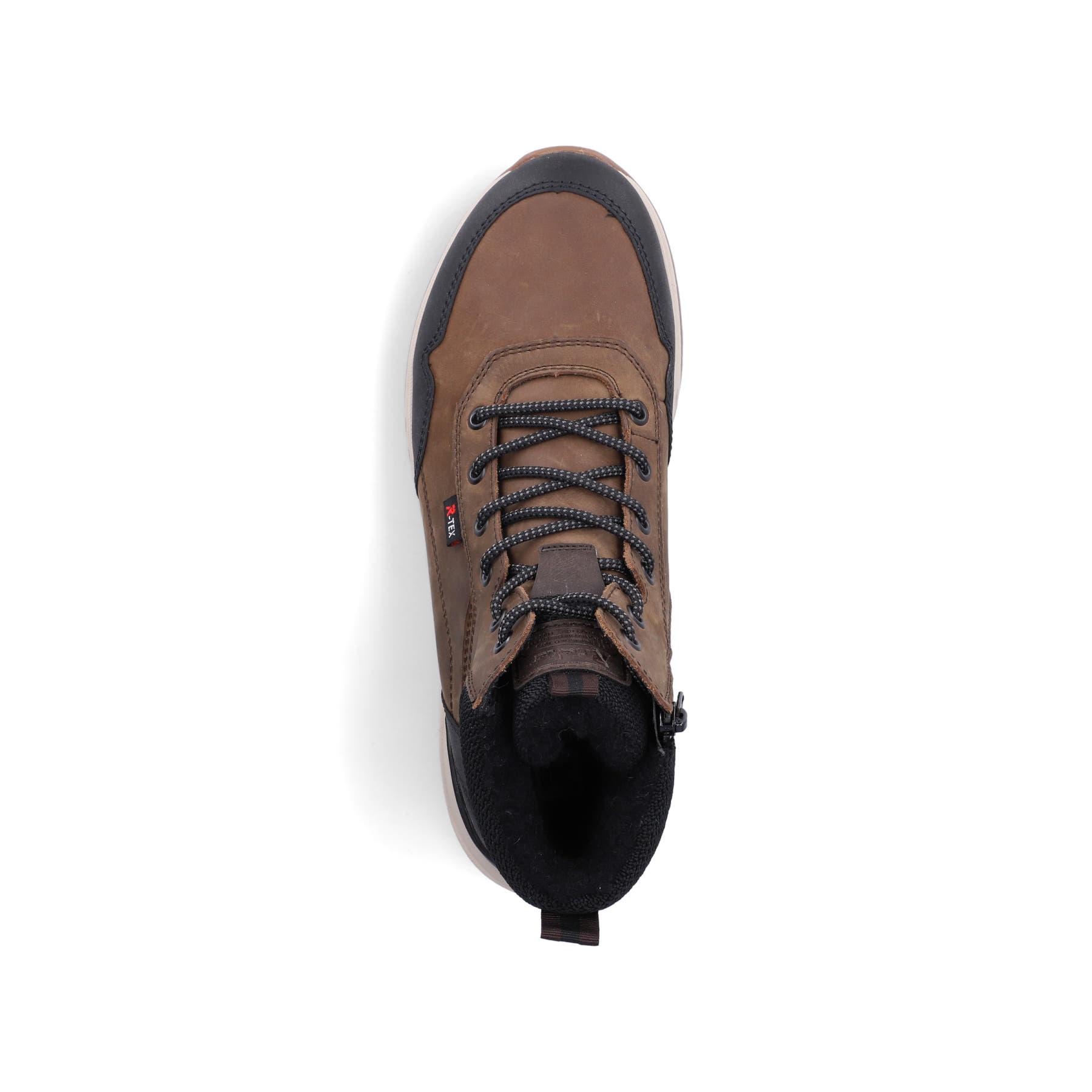 Braun-schwarze Rieker Herren Schnürstiefel U0110-26 aus Rauleder. Schuh von oben.