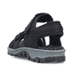 Schwarze Rieker Damen Trekkingsandalen 68852-00 mit einem Klettverschluss. Schuh von hinten.