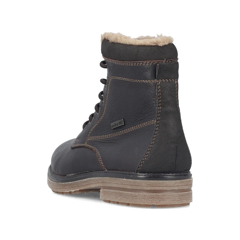 Dunkelbraune Rieker Herren Schnürstiefel 33420-25 aus Glattleder. Schuh von hinten.