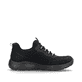 Schwarze Rieker Damen Slipper M5055-00 mit ultra leichter und flexibler Sohle. Schuh Außenseite gespiegelt.