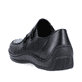 Schwarze Rieker Damen Slipper L1751-00 mit einem Gummizug. Schuh von hinten.