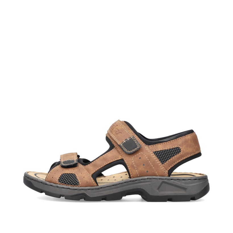 Braune Rieker Herren Trekkingsandalen 26156-25 mit einem Klettverschluss. Schuh Außenseite.