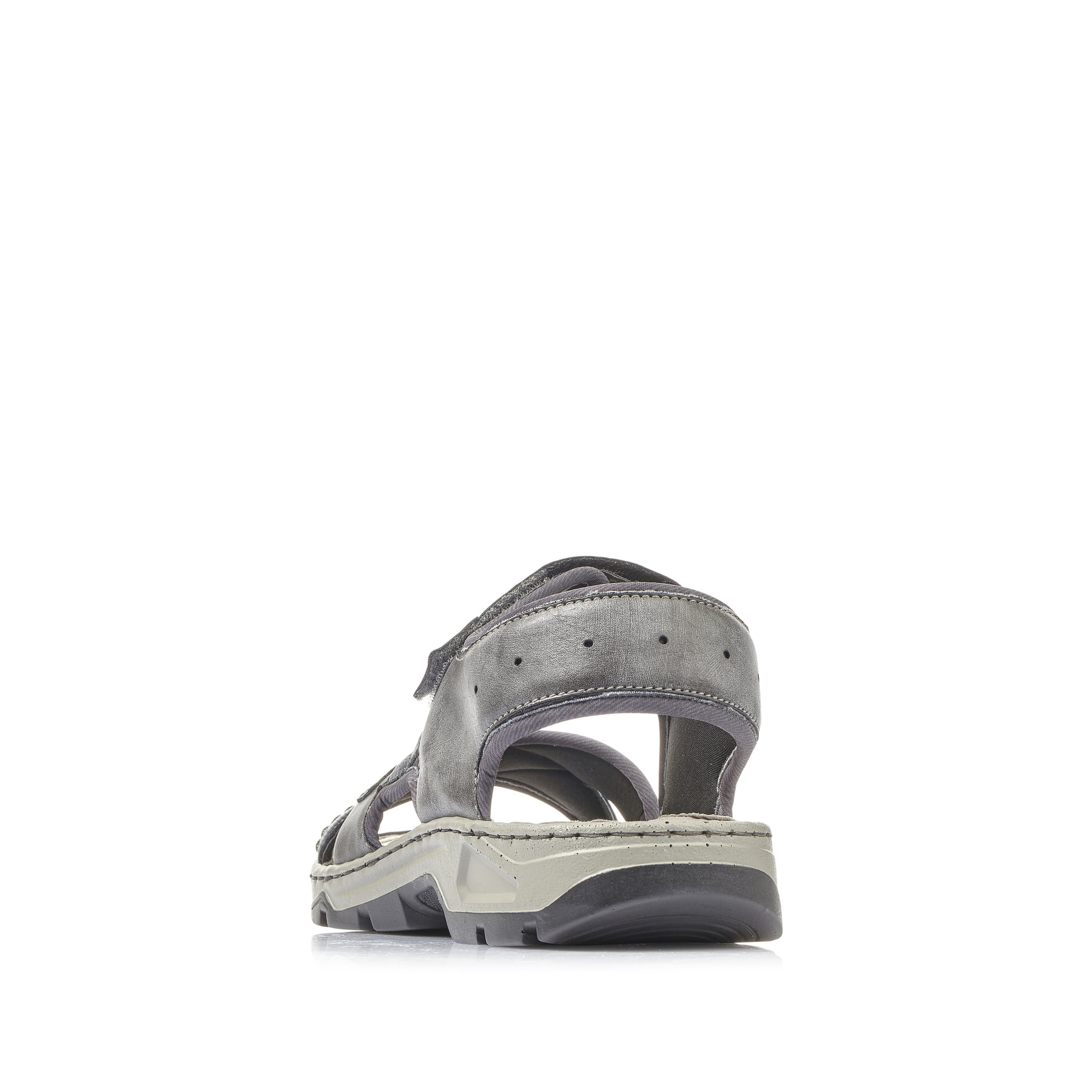 Graue Rieker Herren Trekkingsandalen 26154-14 mit einem Klettverschluss. Schuh von hinten.