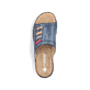 Blaue Rieker Damen Pantoletten 62970-14 mit einem Gummizug. Schuh von oben.