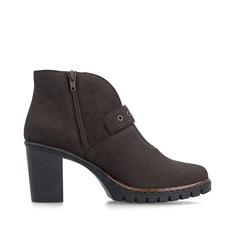 Dunkelbraune Rieker Damen Stiefeletten Y2586-25 mit einem Reißverschluss. Schuh Innenseite.