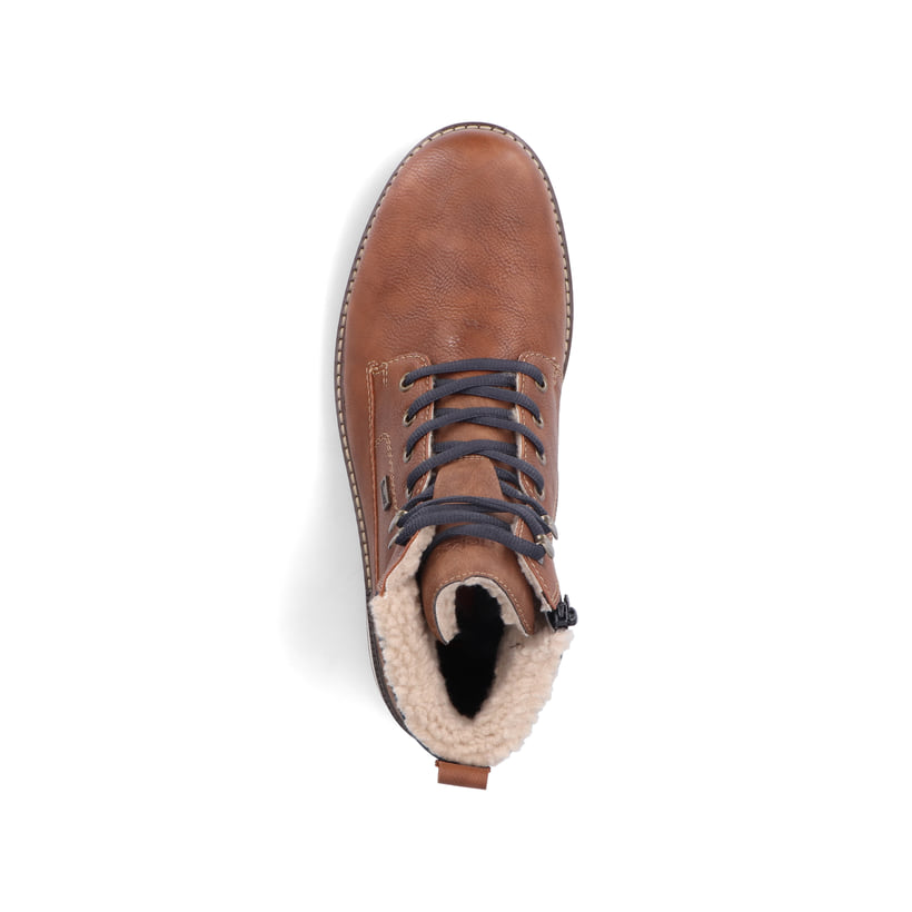 Braune Rieker Herren Schnürstiefel 39442-24 mit wasserabweisender TEX-Membran. Schuh von oben.