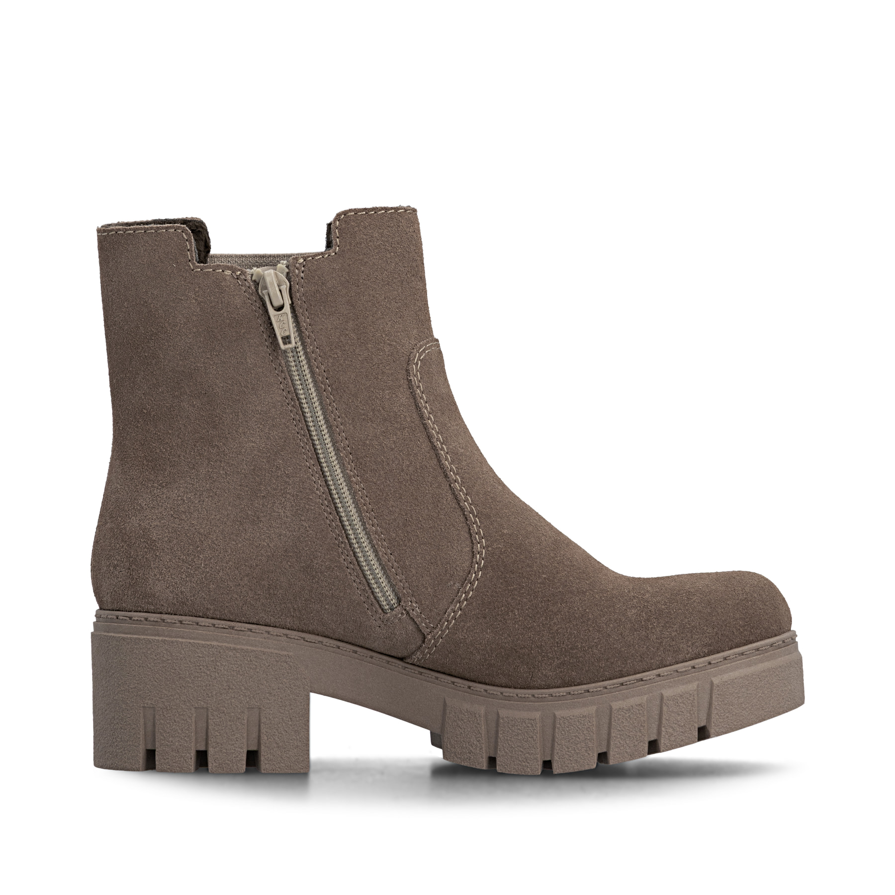 Beige Rieker Damen Chelsea Boots 74560-64 aus Rauleder mit einem Reißverschluss. Schuh Innenseite.