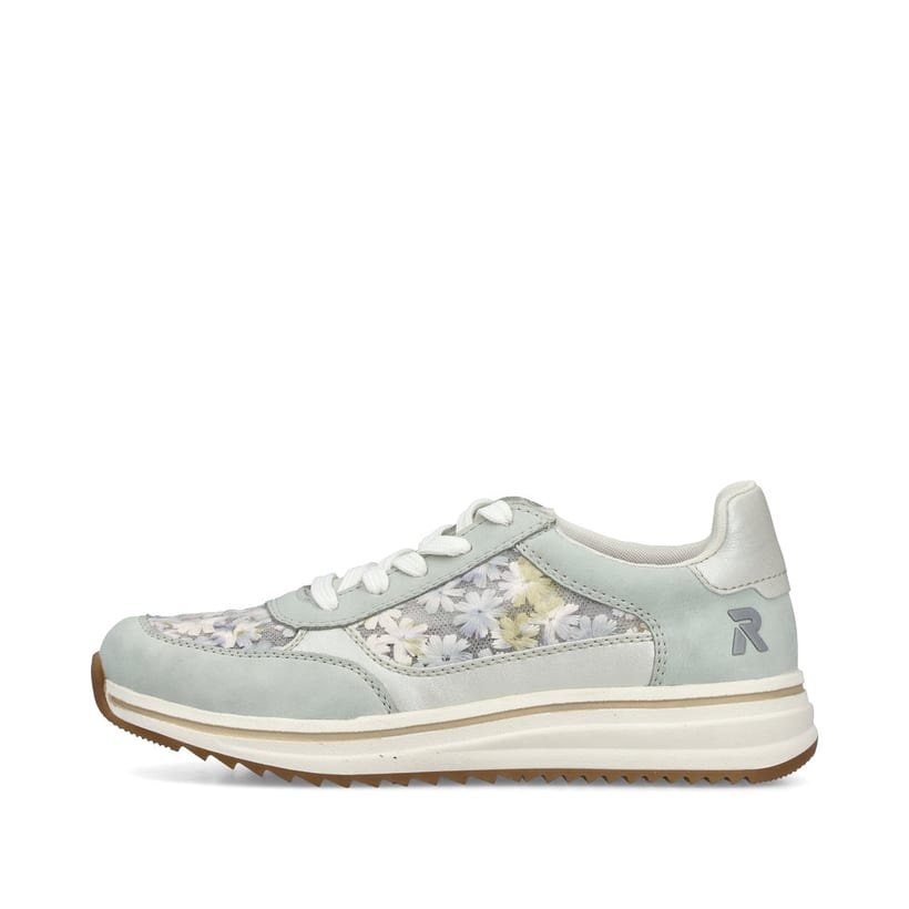Mehrfarbige Rieker Damen Sneaker Low L5812-91 mit floralem Muster. Schuh Außenseite.
