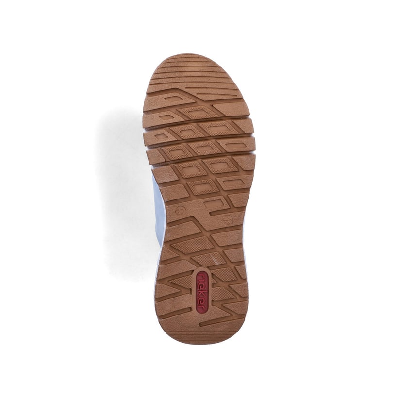 Blaue Rieker Damen Sneaker Low M4903-12 mit abgesetztem Logo sowie Schnürung. Schuh Laufsohle.