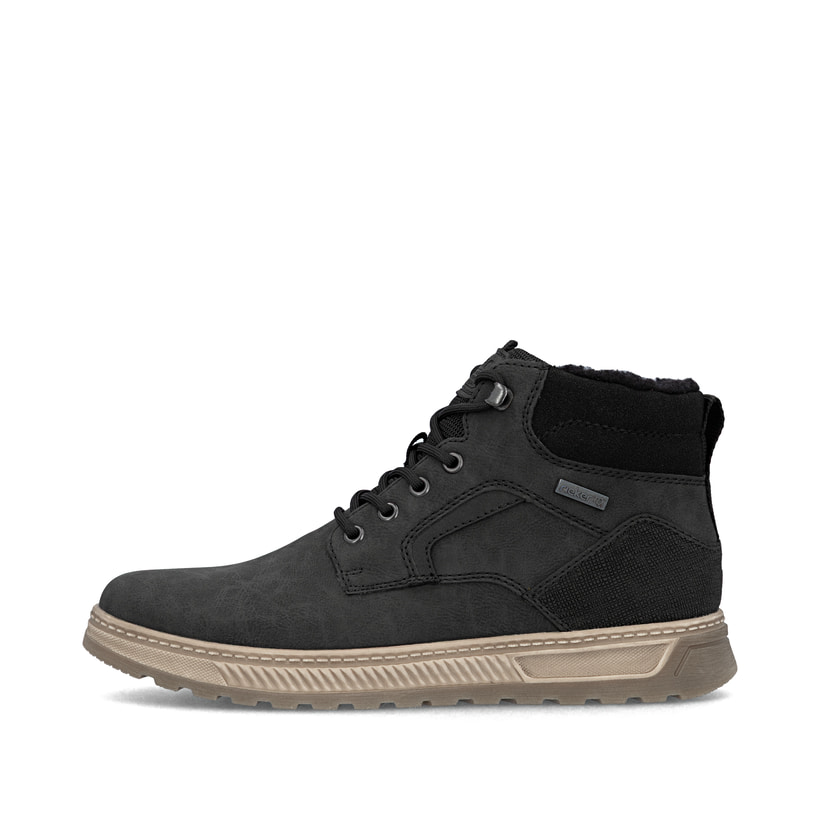 Schwarze Rieker Herren Schnürstiefel 37005-00 mit wasserabweisender TEX-Membran. Schuh Außenseite.
