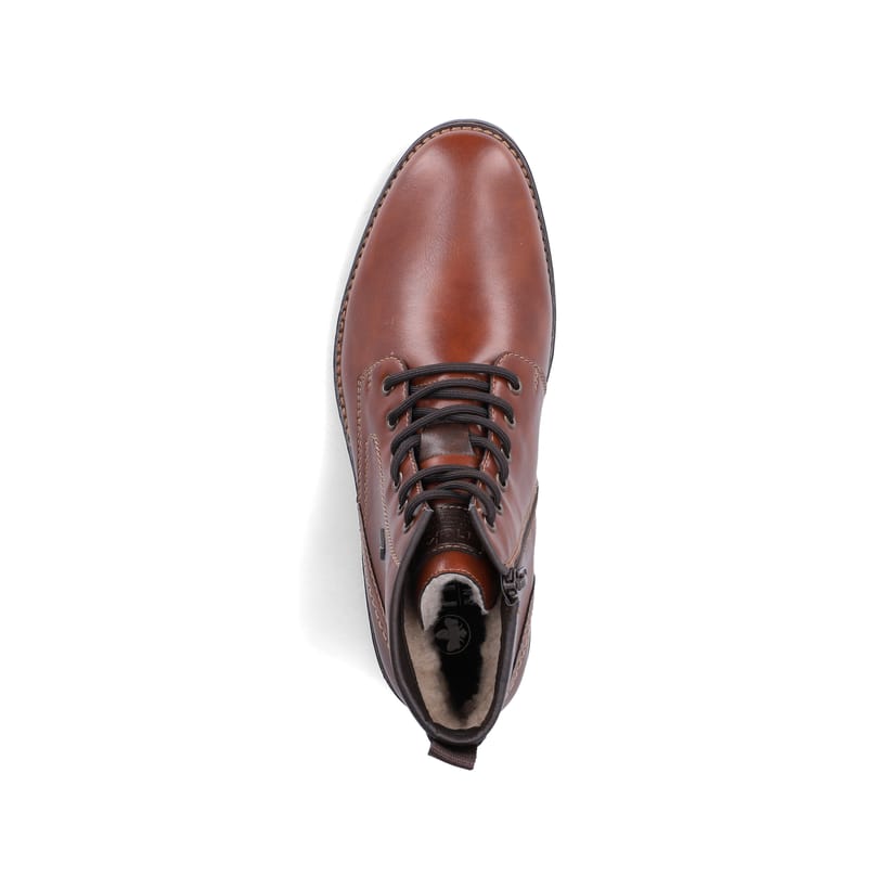 Braune Rieker Herren Schnürstiefel 14631-25 mit wasserabweisender TEX-Membran. Schuh von oben.