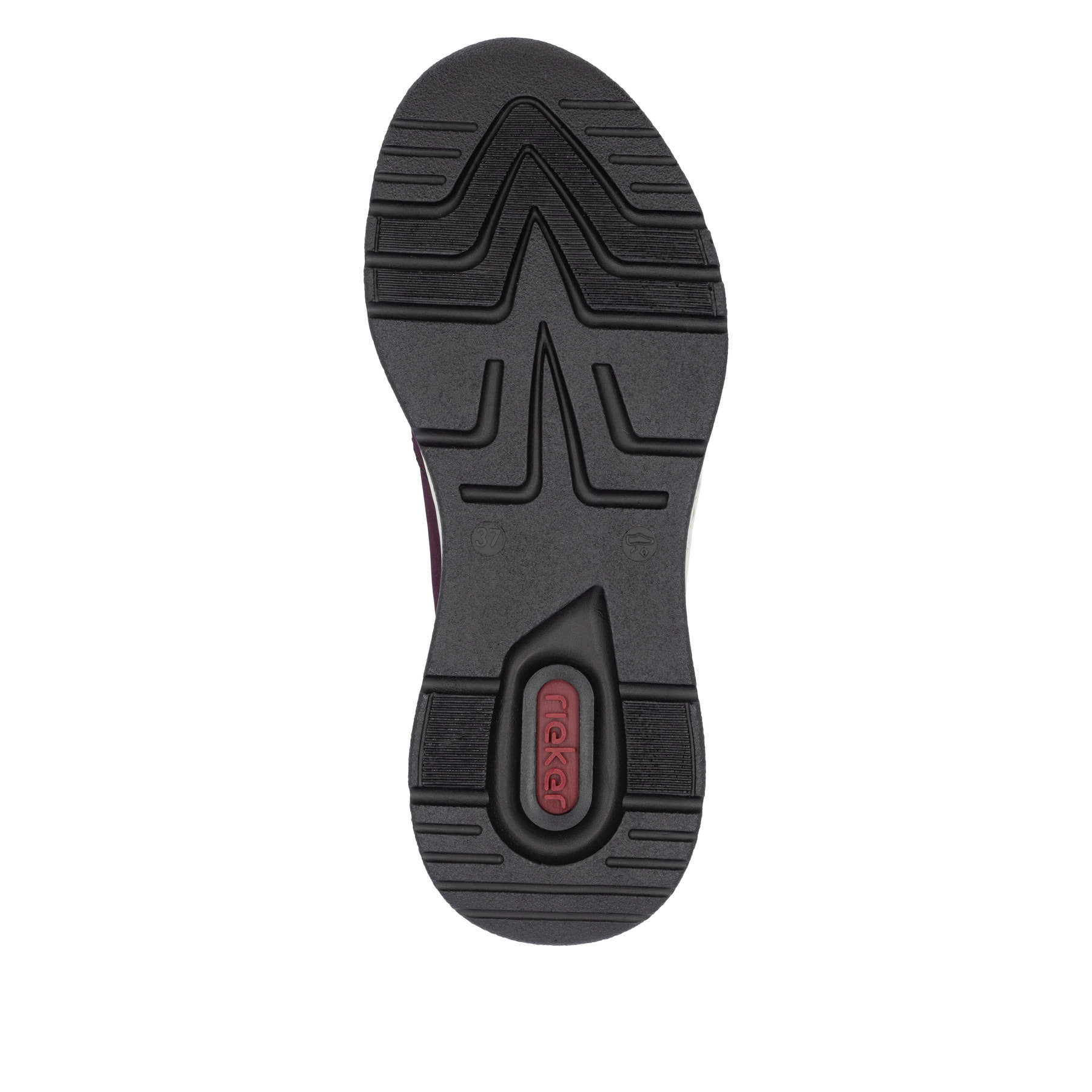 Dunkelrote Rieker Damen Slipper M0059-30 mit easy Hineinschlüpf-Möglichkeit. Schuh Laufsohle.