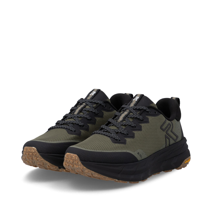 Grüne Rieker Sport Herren Sneaker Low U4501-55. Schuhpaar seitlich schräg.
