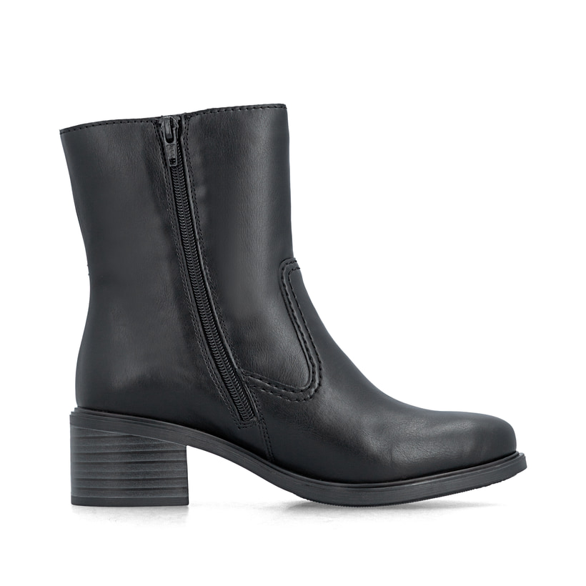 Schwarze Rieker Damen Stiefeletten 74170-00 mit einem Reißverschluss. Schuh Innenseite.