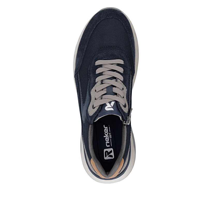 Blaugraue Rieker Herren Sneaker Low 06100-15 mit einem Reißverschluss. Schuh von oben.