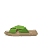 Grüne Rieker Damen Pantoletten V1579-52 mit einem Klettverschluss. Schuh Außenseite.