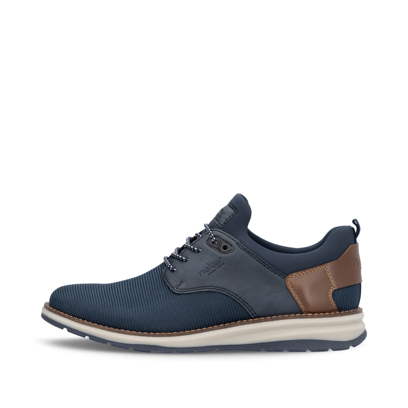 Mocassins Rieker bleus pour homme 14750-14 avec bande élastique. Côté extérieur de la chaussure.