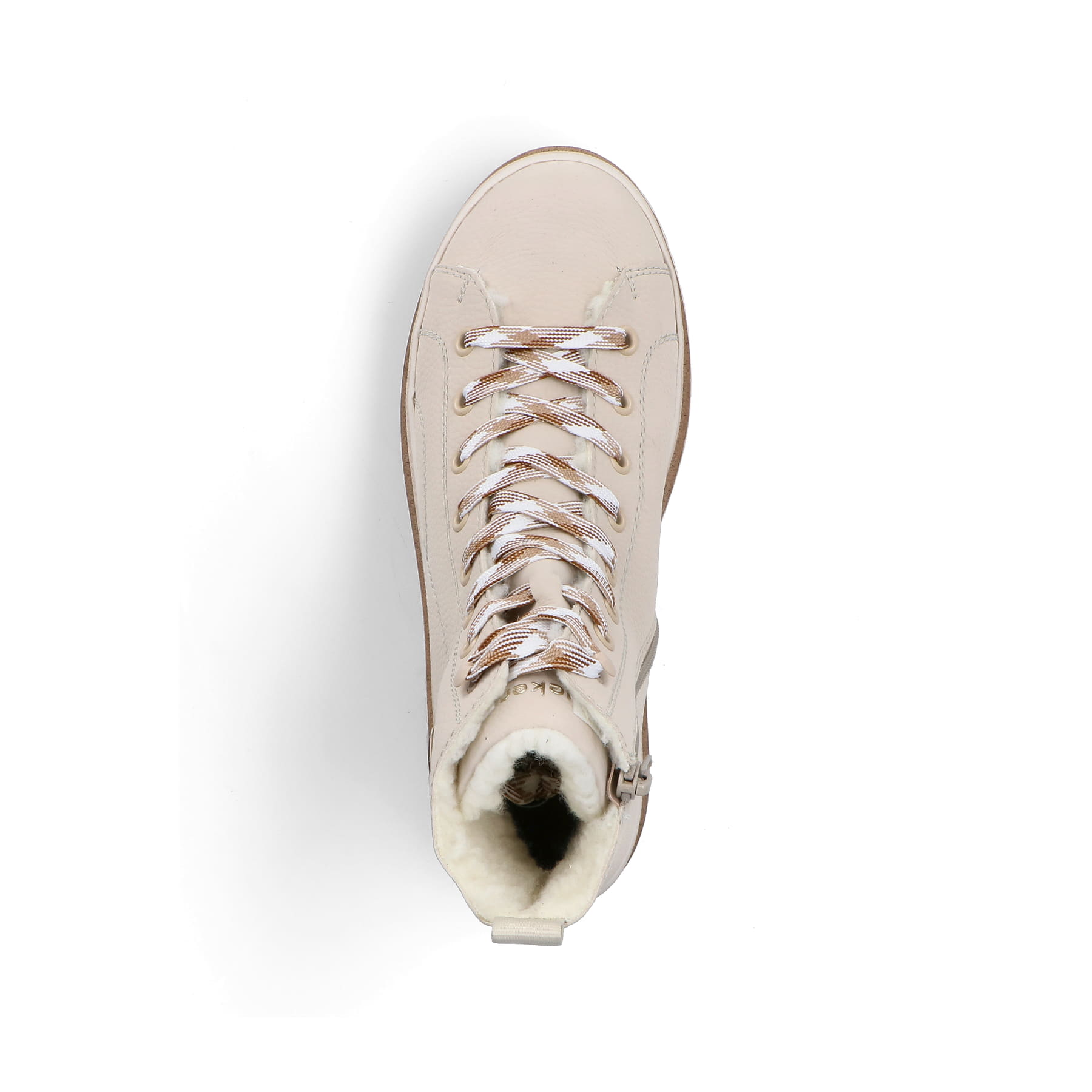 Hellbeige Rieker Damen Schnürstiefel Y6220-60 mit einem Reißverschluss. Schuh von oben.