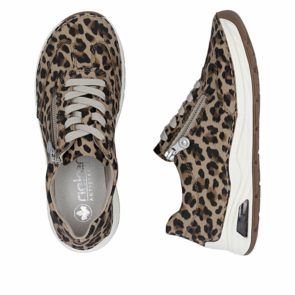Mehrfarbige Rieker Damen Schnürschuhe 44500-90 mit Rieker Air Sohlenfenster. Schuh von oben, liegend.