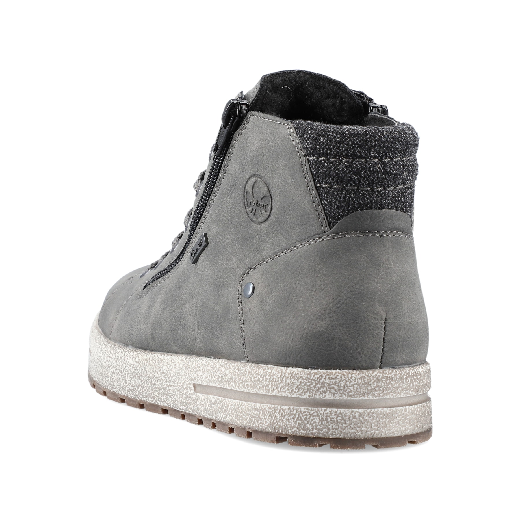 Mondgraue Rieker Herren Schnürstiefel 30721-45 mit Schnürung und Reißverschluss. Schuh von hinten