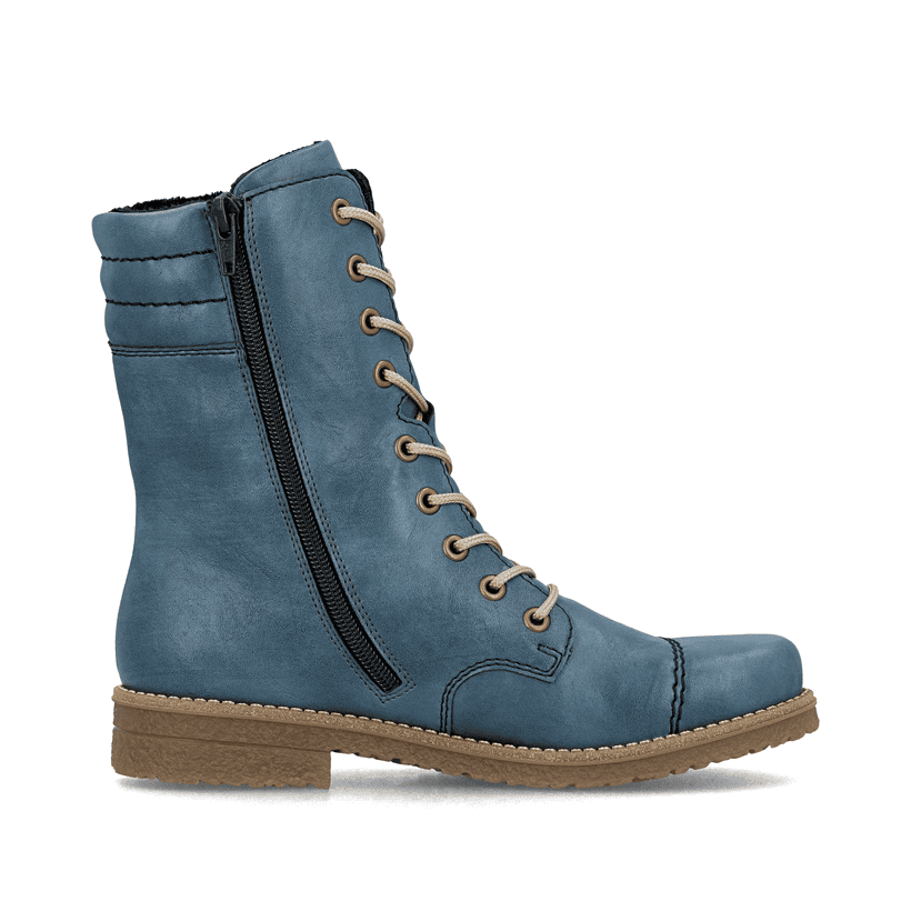 Hellblaue Rieker Damen Schnürstiefel 73570-14 mit gepolstertem Schaftrand. Schuh Innenseite.