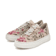 Mehrfarbige vegane Rieker Damen Sneaker Low N9919-91 mit floralem Muster. Schuhpaar seitlich schräg.