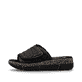 Schwarze Rieker Damen Pantoletten V2351-00 mit floralem Muster. Schuh Außenseite.
