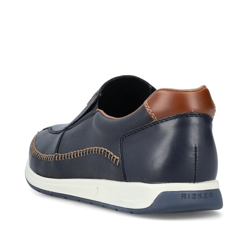 Chaussons Rieker bleus pour homme 11962-14 avec bande élastique. Chaussure vue de l'arrière.