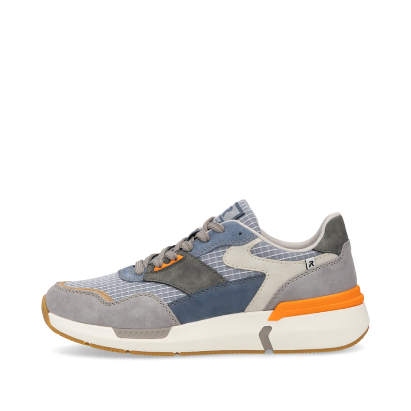 Blaue Rieker Herren Sneaker Low U1402-10 mit Schnürung sowie flexibler Sohle. Schuh Außenseite.