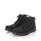 Graphitschwarze Rieker Herren Schnürstiefel 37730-00 mit einer Schnürung. Schuhpaar seitlich schräg.