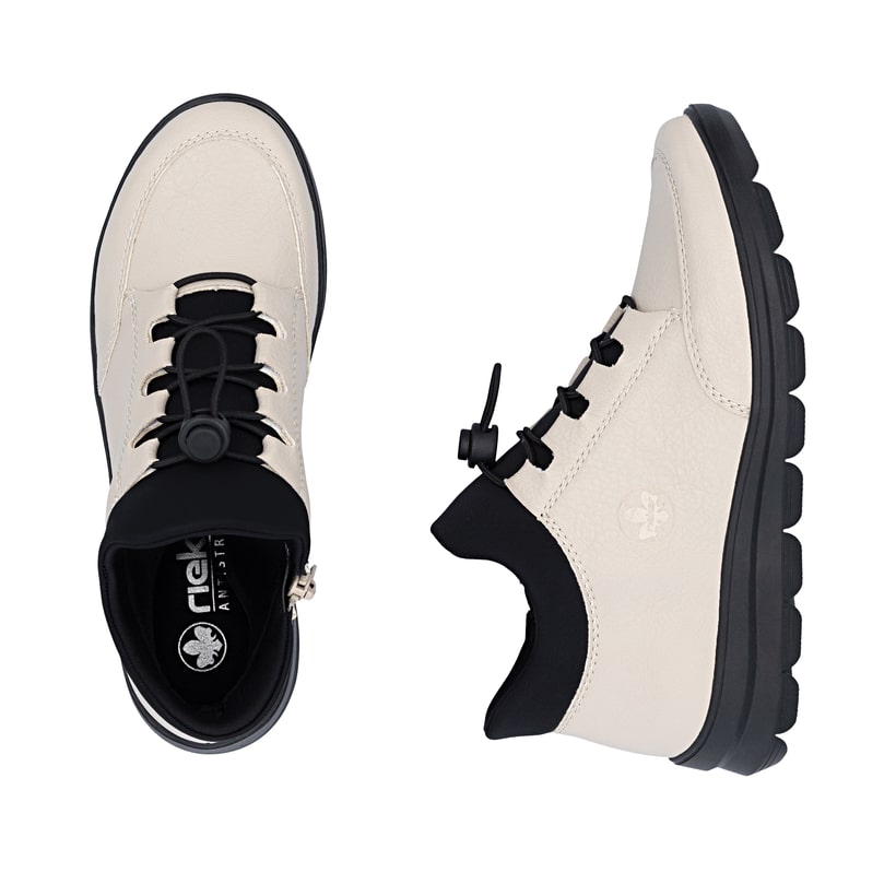 Bottines Rieker beiges pour femmes Z0065-60 avec fermeture éclair. Chaussure vue de dessus, couchée.