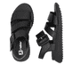 Schwarze Rieker Damen Riemchensandalen W2950-00 mit einem Klettverschluss. Schuh von oben, liegend.