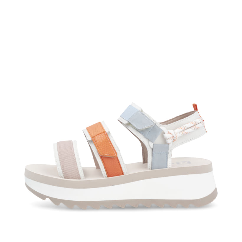Mehrfarbige Rieker Damen Riemchensandalen W3052-90 mit einem Klettverschluss. Schuh Außenseite.