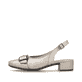 Silberne Rieker Slingpumps 47064-90 mit Schnalle sowie einer leichten Sohle. Schuh Außenseite.