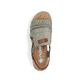Grüne Rieker Keilsandaletten V1261-52 mit modischen Raffungen sowie Gummizug. Schuh von oben.