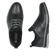 Schwarze Rieker Herren Slipper 14450-00 mit Gummizug sowie Komfortweite G 1/2. Schuh von oben, liegend.