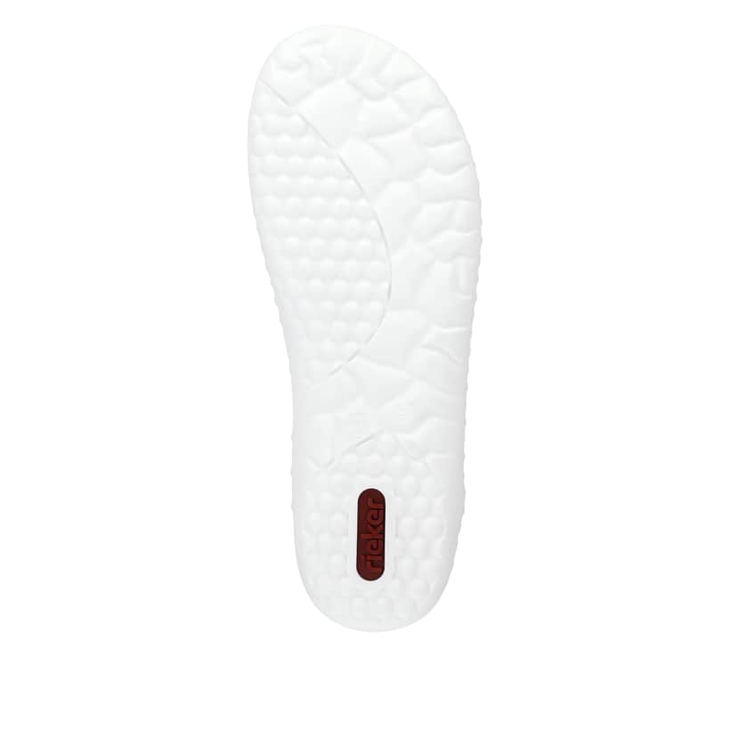 Weiße vegane Rieker Damen Slipper 52854-80, Barfußschuhe mit einem Gummizug. Schuh Laufsohle.