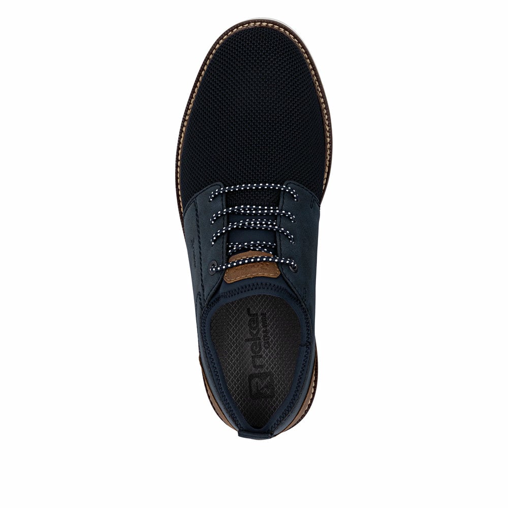 Blaue Rieker Herren Slipper 04550-14 mit einem Gummizug sowie der Extraweite H. Schuh von oben.