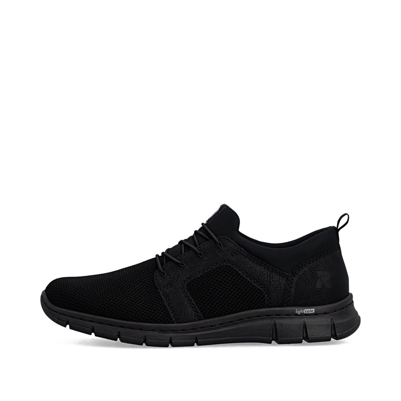 Mocassins Rieker noirs pour homme B7796-01 avec bande élastique. Côté extérieur de la chaussure.