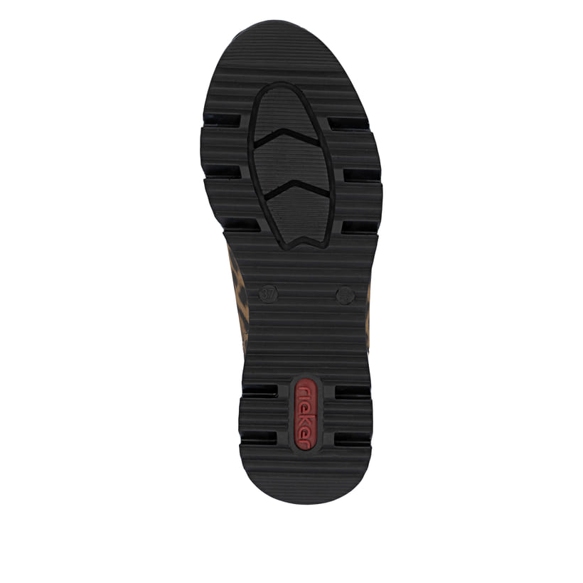 Schwarz-braune Rieker Damen Sneaker High N6352-90 mit einem Reißverschluss. Schuh Laufsohle.