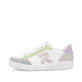 Weiße Rieker Damen Sneaker Low 41909-81 mit Schnürung sowie super leichter Sohle. Schuh Außenseite.