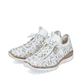 
Mehrfarbige Rieker Damen Slipper N4280-90 mit Gummizug sowie einer leichten Sohle. Schuhpaar schräg.