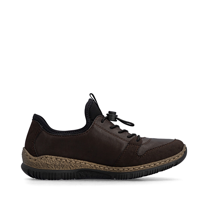 Dunkelbraune Rieker Damen Slipper N32G0-25 mit Deko-Reißverschluss. Schuh Innenseite.