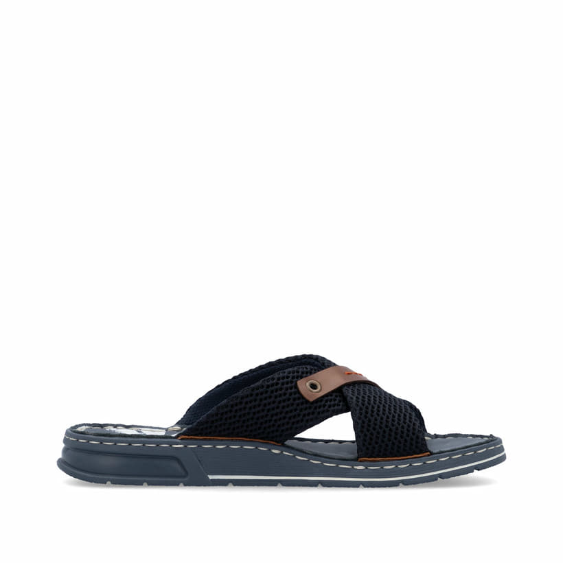 Blaue Rieker Herren Pantoletten 21239-14 mit Komfortweite G sowie leichter Sohle. Schuh Innenseite.