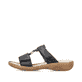 Schwarze Rieker Damen Pantoletten 60885-00 in Löcheroptik mit Klettverschluss. Schuh Außenseite.